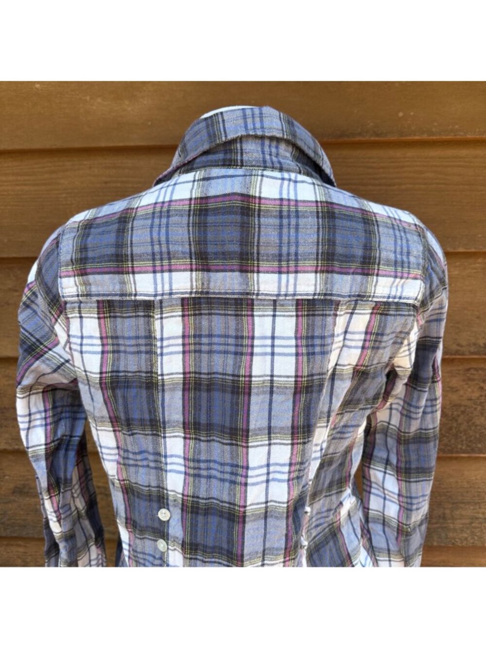 Roxy Y2K Plaid Print Button-Up Shirt Size L Long Sleeve Casual Top - Picture 8 of 10